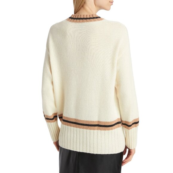 Saks Fifth Avenue Collection Varsity Alpaca-Blend Pullover Sweater Egret Small - Picture 3 of 11
